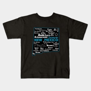 Cute map of Tucumcari New Mexico Albuquerque Map Santa Fe Los Alamos, Taos,Roswell Las Cruces Deming Carlsbad Silver City Kids T-Shirt